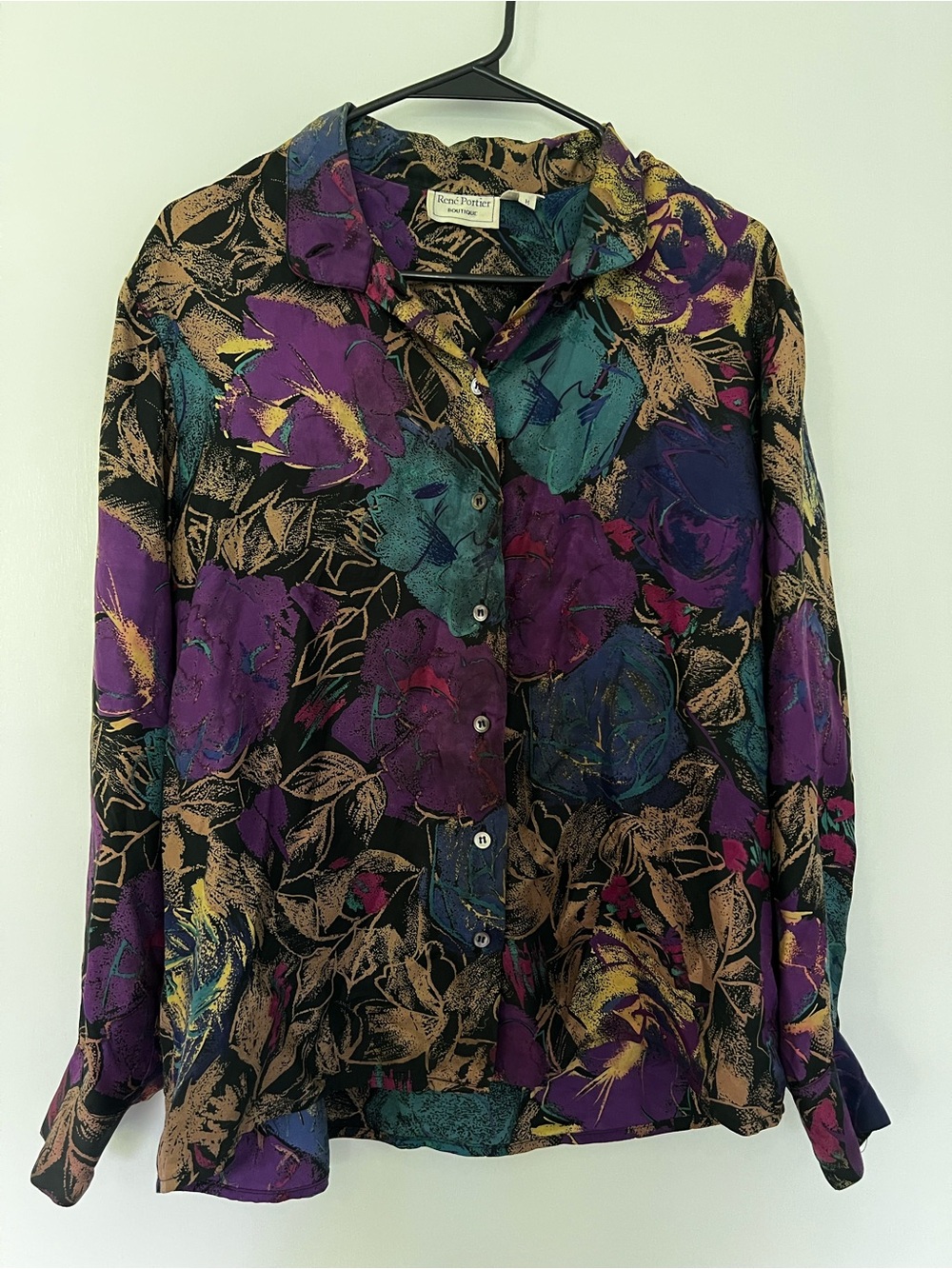 Rene’ Portier Boutique Vintage Silk Button Down Floral Blouse Shirt Size 8